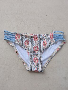 Billabong Kids Floral Stripe Bikini Bottoms in White, Pink and Light Blue